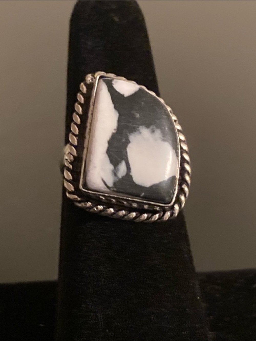 Black and White Stone Sterling Statement Ring size 6